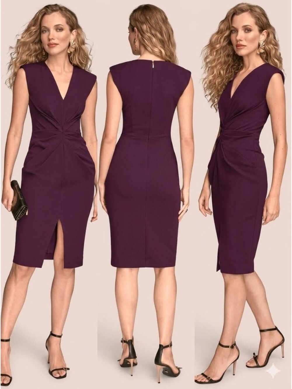 NWT Donna Karan New York Purple Plum Sleeveless Sheath Midi Dress Size 2